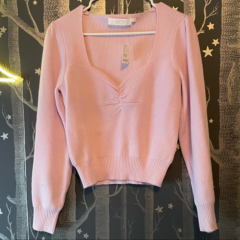 ASTR The Label Pale Pink Sweetheart Cut Sweater
